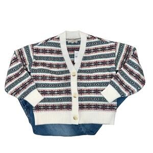 **NWT LOFT Ivory Fair Isle Relaxed Button Front Cardigan Sweater